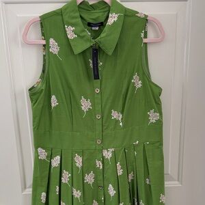 Tommy Hilfiger Green Daisies Sleeveless Cotton Shirtdress - Size 12 - NEW